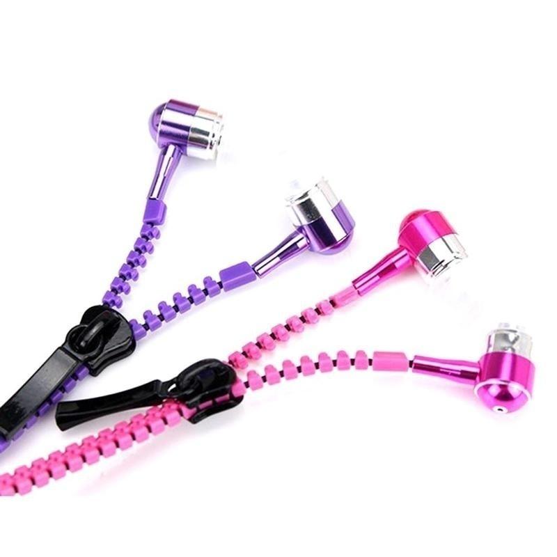 3.5mm In-Ear Zip Zipper STEREO Hands Free Headphones Headset +Mic Earphones Cool