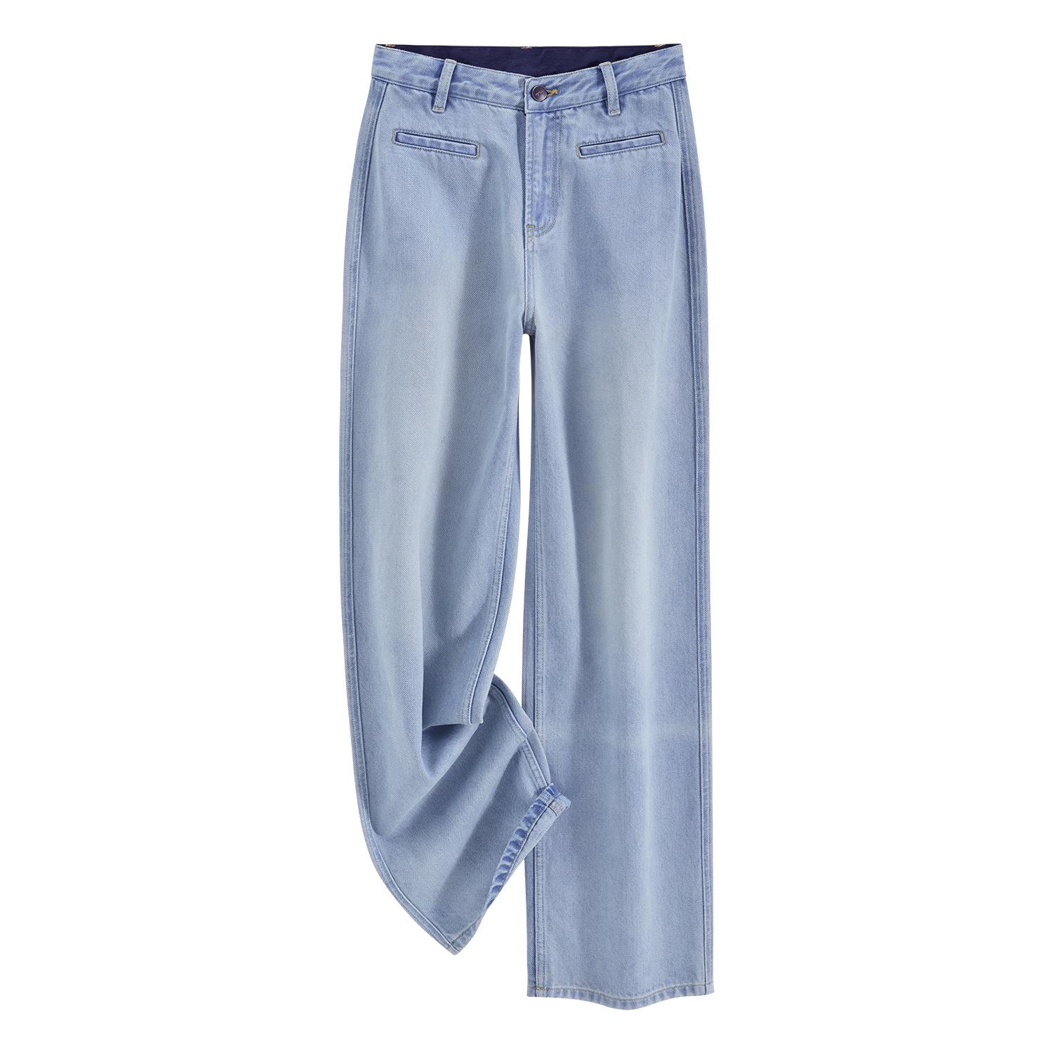 

2024 Summer Women s High-Waisted Wide-Leg Jeans – Lightweight, Loose, Slimming, Floor-Length Pants 27 светло-синий
