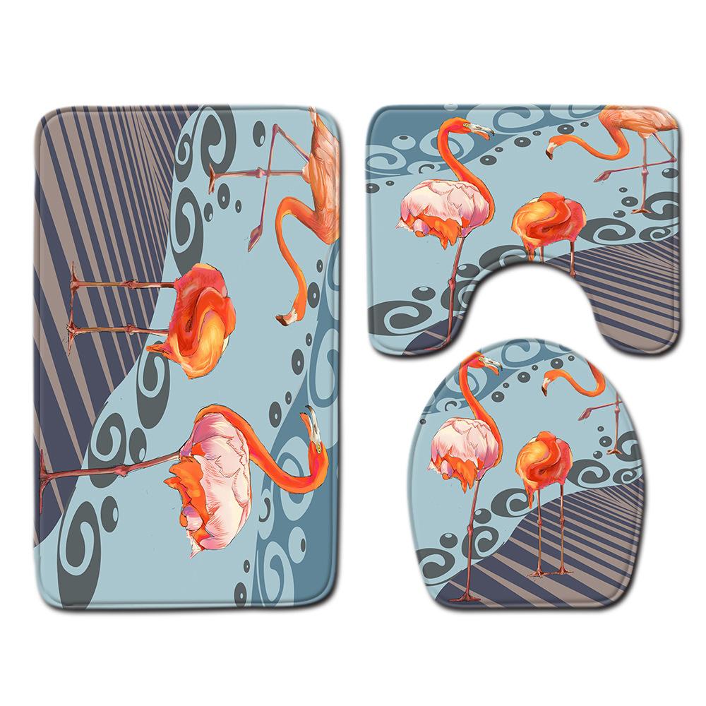 Flamingo Bathroom Toilet Three-Piece Floor Mat Doormat Bathroom Carpet