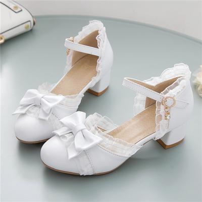 Süße Japanische Lolita Prinzessin Tanzschuhe Mädchen Niedliche Schleife Sommer Schuhe Runde Spitze Weiß Rosa College Pumps Damen Sandalen