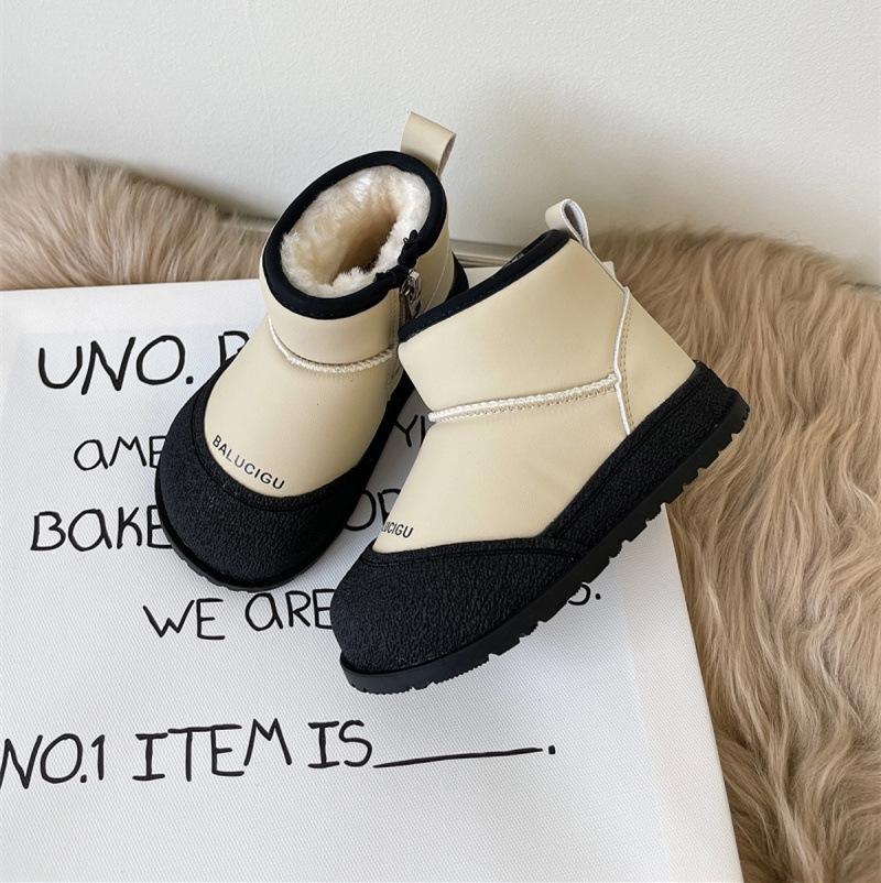 

Корейская повседневная обувь для мальчиков из хлопка, зимние новые детские зимние ботинки, нескользящие водонепроницаемые короткие ботинки, бархатная теплая детская обувь Inner length 16.0cm/25 yards белый