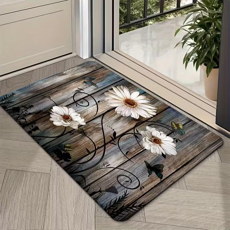3D Moss Stone Brick Entrance Front Door Mat Retro Wooden Board Maple Leaf Anti Slip Outdoor Mat Living Room Entrance Carpet