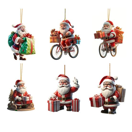 Ornamente de Crăciun Acrilice Moș Crăciun 2D Plate Moș Crăciun Călărind Bicicleta Ornamente Agățate Moș Crăciun Amuzant cu Decorațiune Cutie Cadou