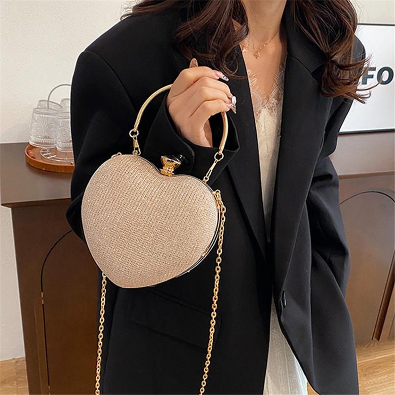 Chic Heart Shaped Lock Clasp Handbag, Fashiable Bright Star Evening Bag Stylish Single Shoulder Purse, Chain Cross Body Bags.