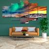 Modern Wall Art Decor Painting Natural Landscape Aurora Borealis 5 Pieces Snow-Capped Mountains And Lakes Pictures Canvas Print