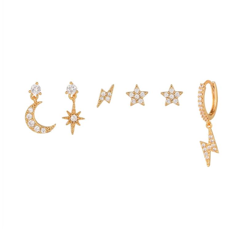 Design Stainless Steel Cubic Zirconia Chain Hoop Earring For Women Star Moon Pendant Punk Cartilage Piercing Jewelry