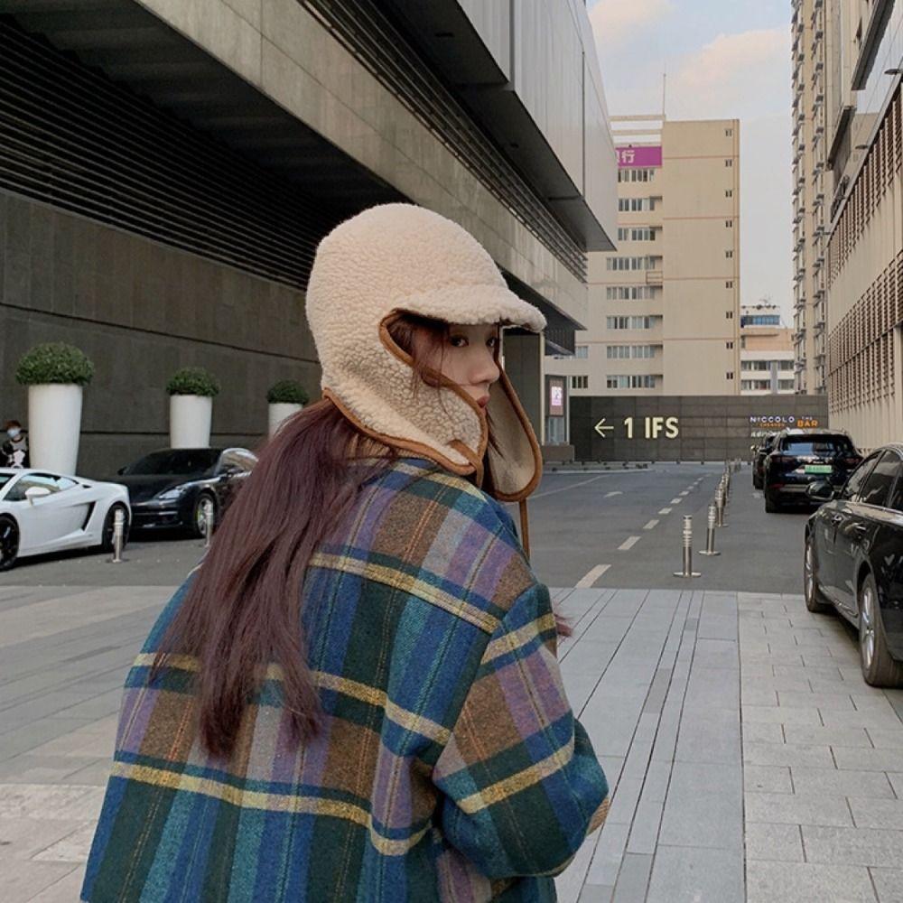 Keep Warm Ear Protective Hat Solid Color Women Plush Hat Sweet Baseball Cap Student