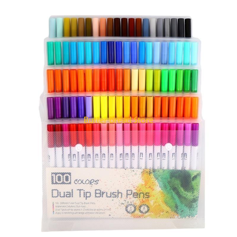 W89C 36/48/60/72/100 Colors Double Ends Brush Pen Marker Set Felt Tip Pen Watercolor Pen for Colouring Books
