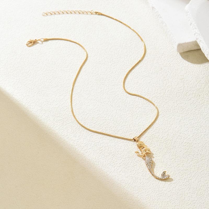 Mermaid Pendant Cute Seaside Necklace Light Luxury Diamond Temperament Versatile Metal Necklace Women