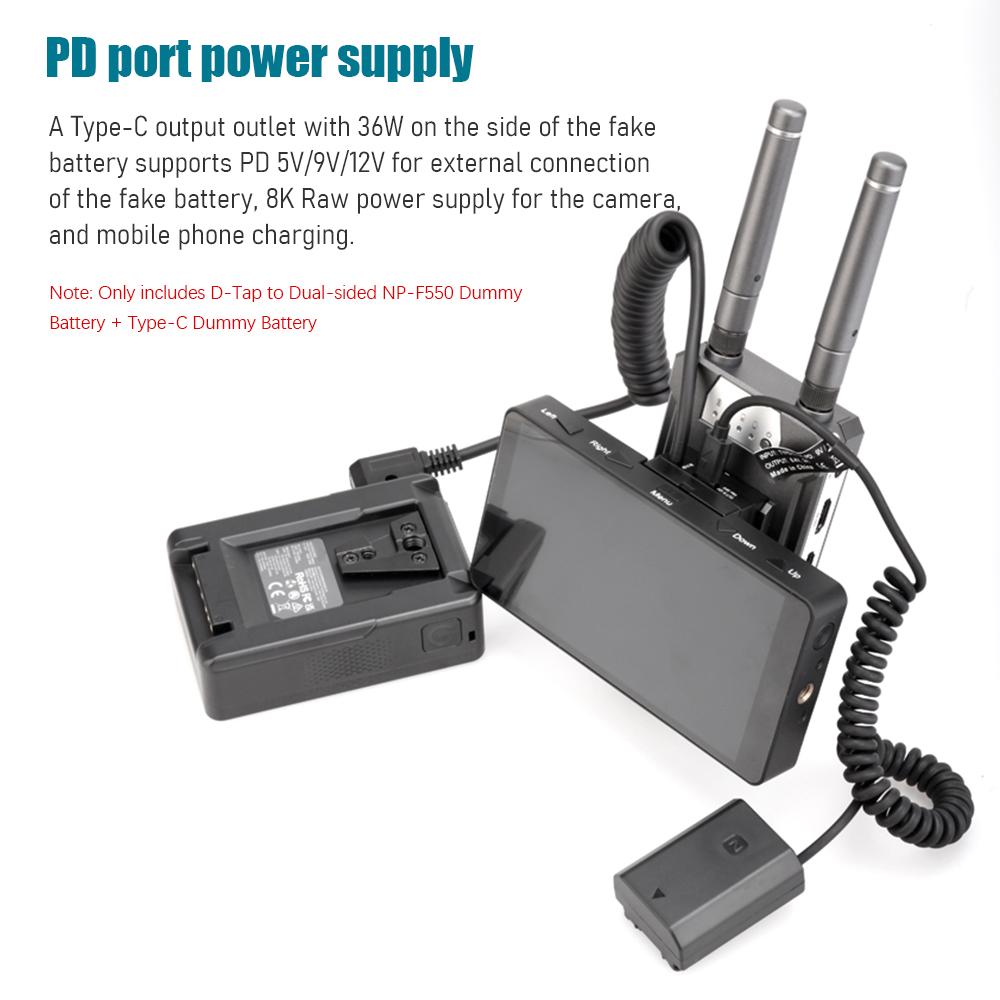 D-Tap To Dual-sided NP-F550 Dummy Battery + Type-C To DMW-DCC17 Dummy Battery Coiled Cable DC