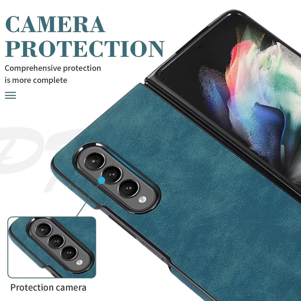 Suitable for Samsung Z Flip6 Mobile Phone Case Z Fold4 Matte Retro Pattern Solid Color Leather Case 3rd Generation Folding Case