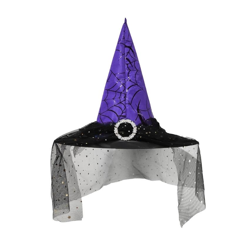 Cosplay Costume Witch Hat Mesh Wizard Hat for All Age Halloween Party Hat Role Play Witch Hat Cloche Hat Headwear