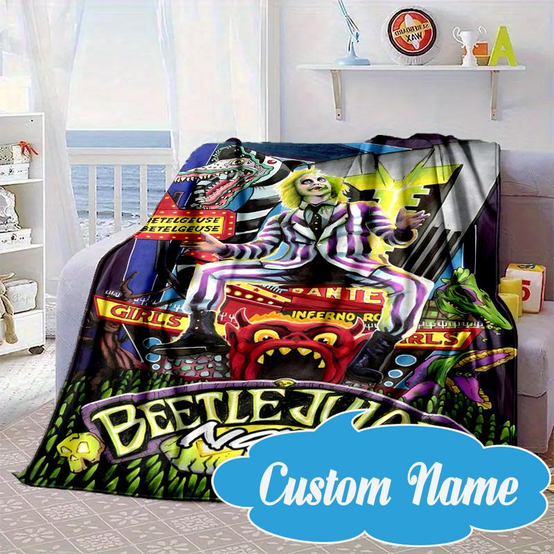 Custom Name Beetle-juice Movie Art Blanket bed sofa Blanket Flannel Blanket for Camping, Hiking, Picnic Essentials,gift for Fan family