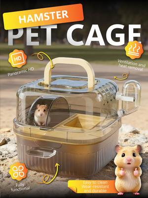 Hamster Pet Cage with Panoramic HD View – Portable Ventilated Small Animal Carrier & Habitat
