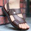 Fashion Men's Summer New Sandals and Slippers Men's Leather Sandals Adult Thick-soled Beach Shoes Non-slip Open-toe Leather Sandals