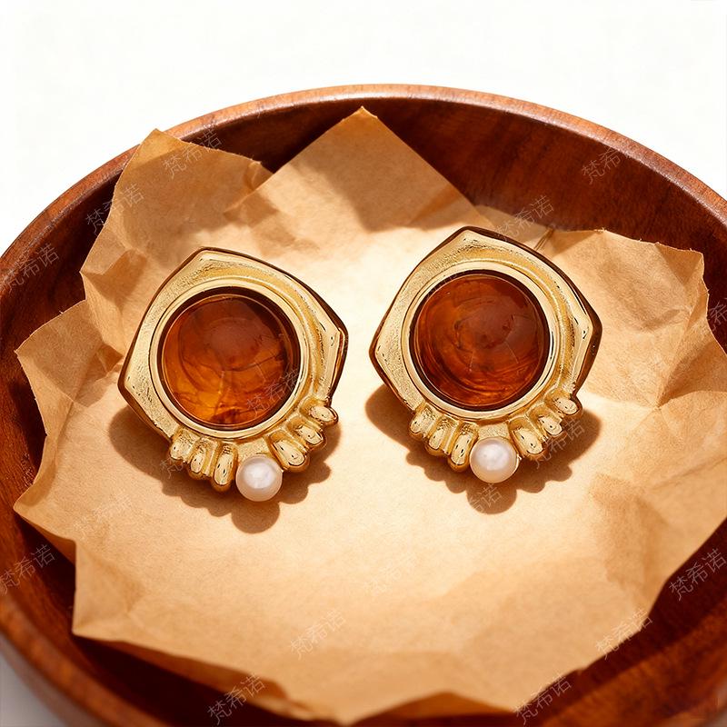 Elegant Stainless Steel Pearl Earrings - Autumn/Winter Chic