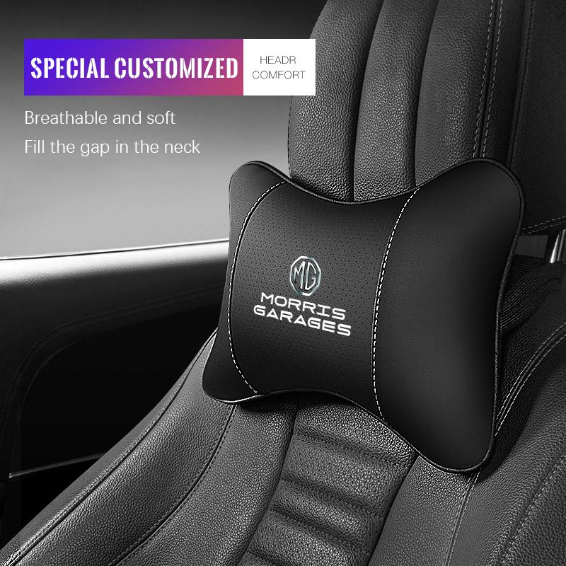 1Pcs Pu Leather Car Neck Pillow Auto Emblem Headrest For MG 7 6 5 ZS MG4 EV h ONE Cyberster HS MG3 EZS GT GS 3SW MARVEL-R Scorpio