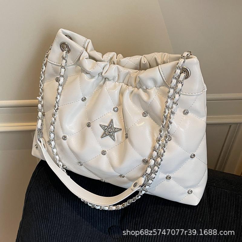 Fashion bright diamond tote shoulder bag women's 2025 new large-capacity diamond chain underarm bag casual messenger bag