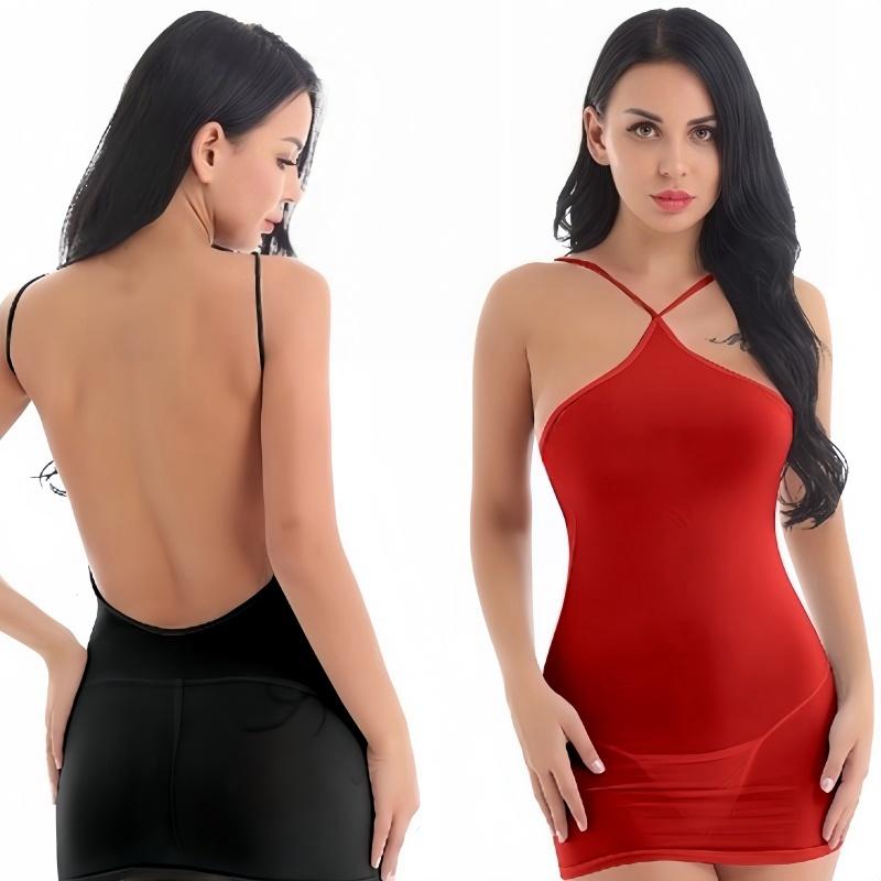 FREEAUCE Womens Sexy Backless One-piece Mini Short Dress See Through Halter Wrap Hips Bodycon dresses Night Club Wear Summer