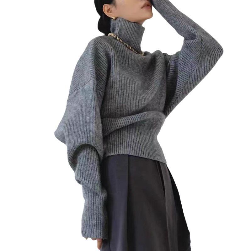 Korean Style High-Neck Knit Sweater for Women: Soft, Solid Color, Loose Fit, Ideal for Autumn and Winter
