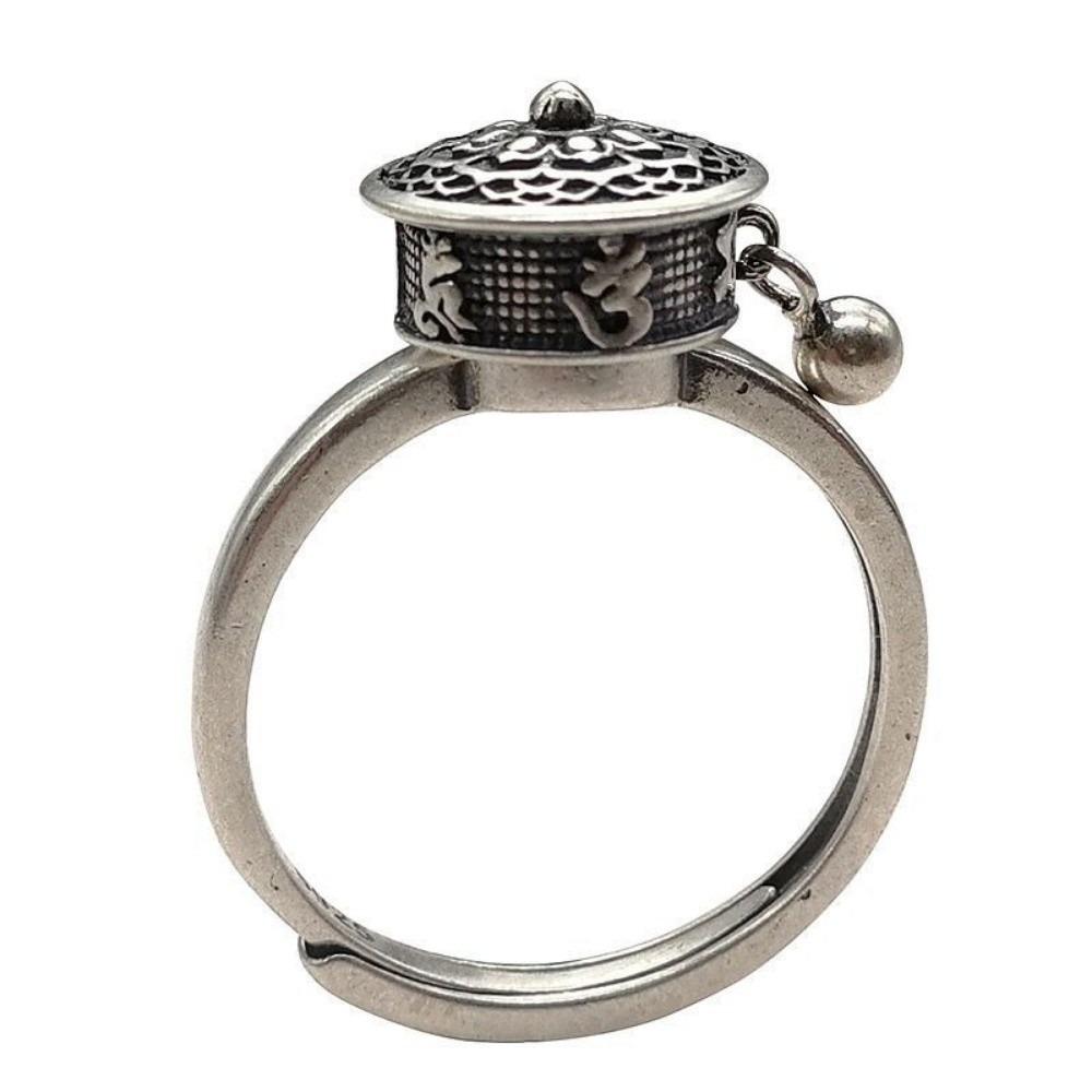 

Flower Spinner Ring Rotatable Fortune Wealth Ring Tibetan Fidget Jewelry Women Silver Letter