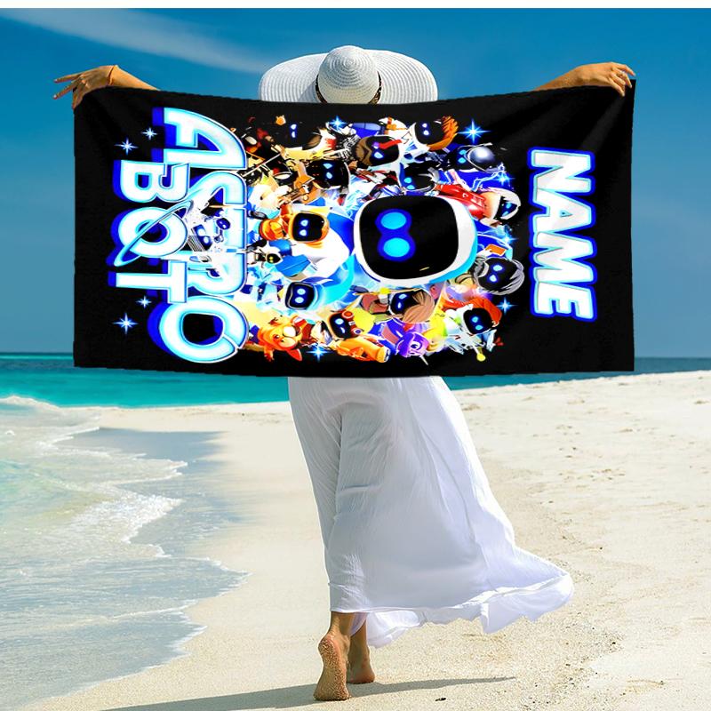 Personalized customized proof beach towel with Astro Bot  pattern - soft, absorbent, quick-drying, perfect swimming, camping&bathing