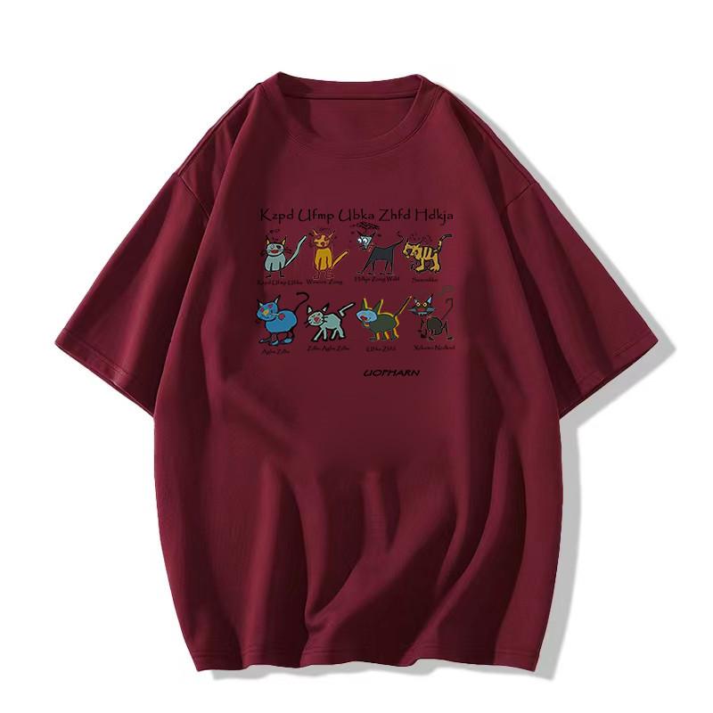 

Женская футболка из чистого хлопка с коротким рукавом в корейском стиле 2025 - Модная, Стильная, Летний топ свободного кроя XXXL вино красного