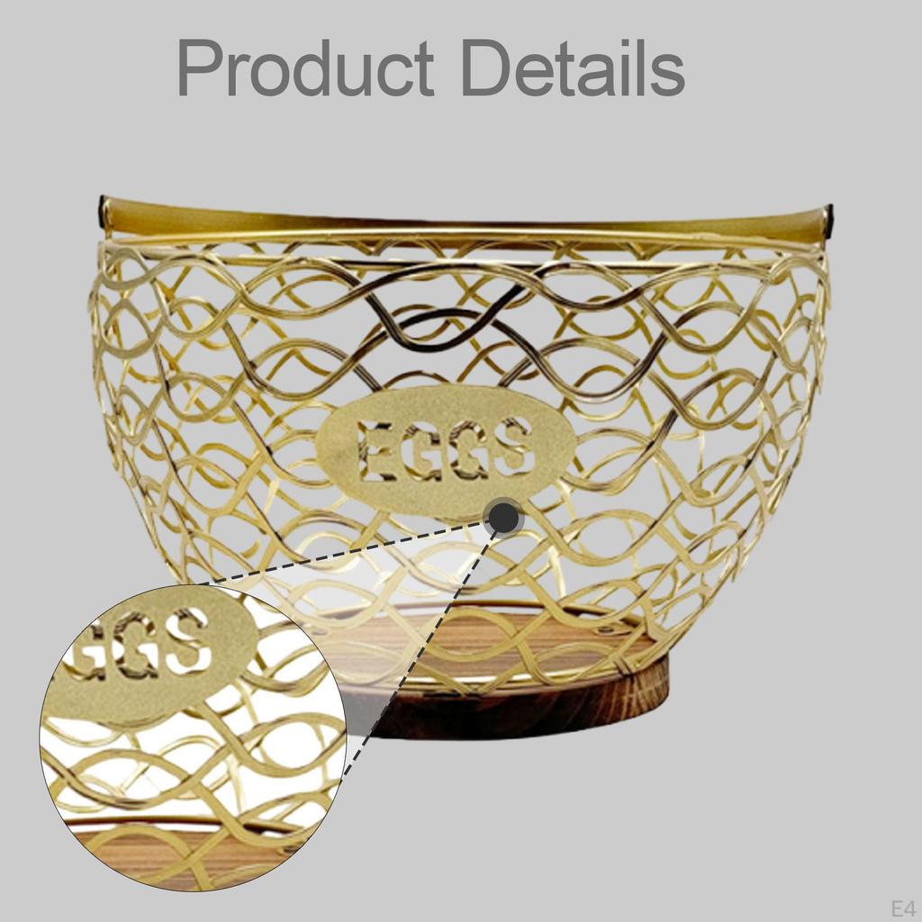 Chicken Egg Basket Artistic Metal Fruit Vegetable Organizer with Wooden Accent for Versatile