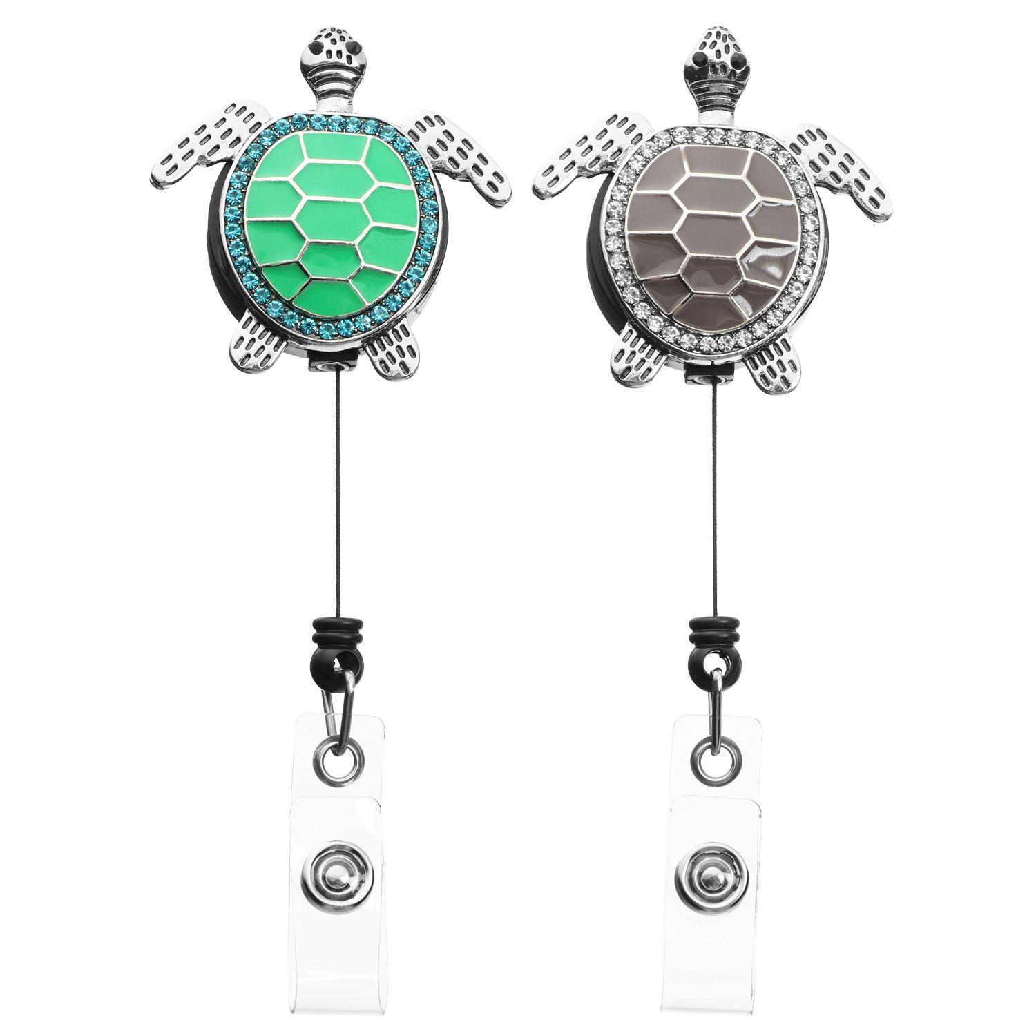 

2 Pieces Decorative 360 Degree Swivel ID Badge Holder Badge Grey+Green Reel Sea Turtle