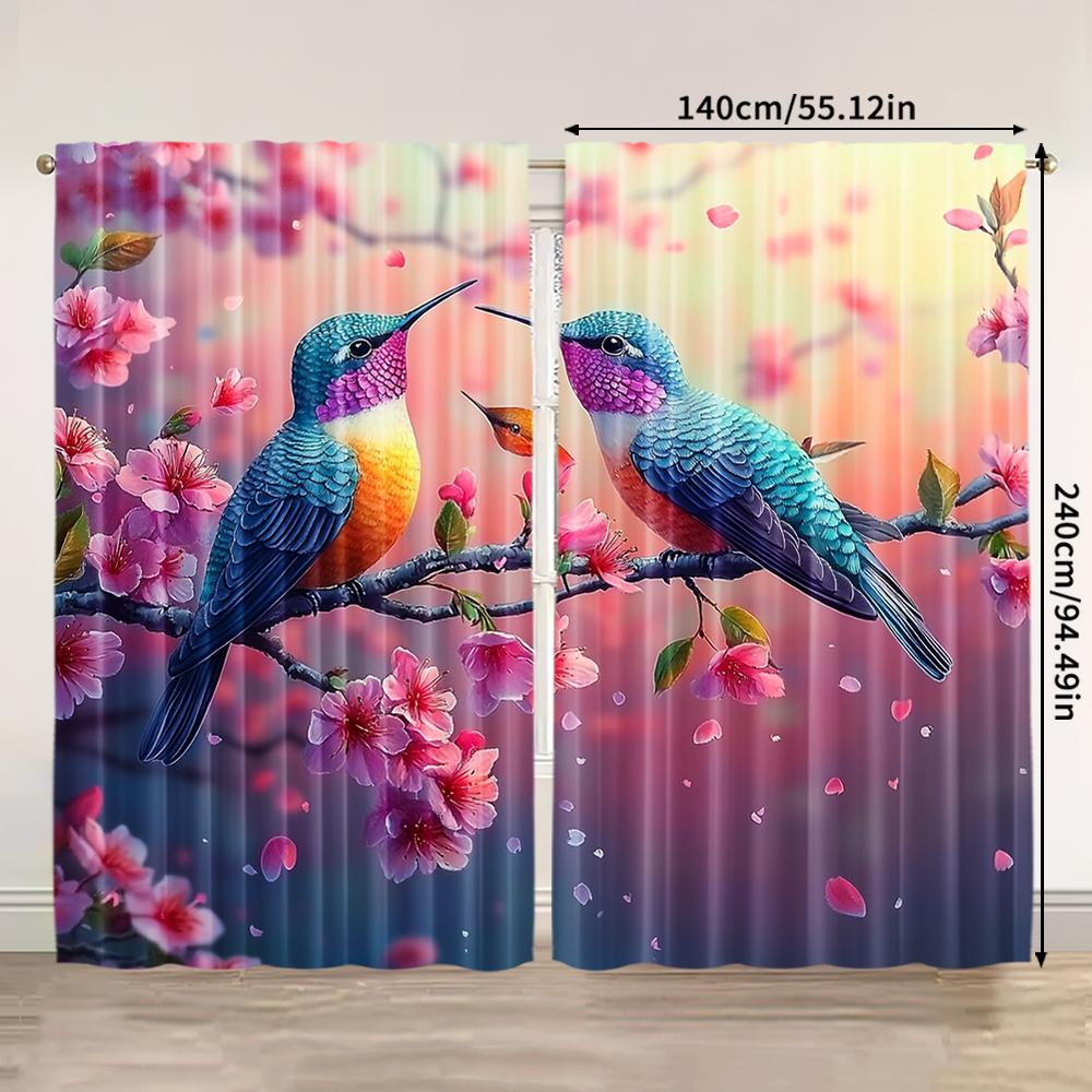 Set aus 2 flachen Fenstervorhängen Charmante Kolibris Vielseitiges Polyester Ohne Strom Familienfeier Mehrzweck-Veranstaltungsvorhang