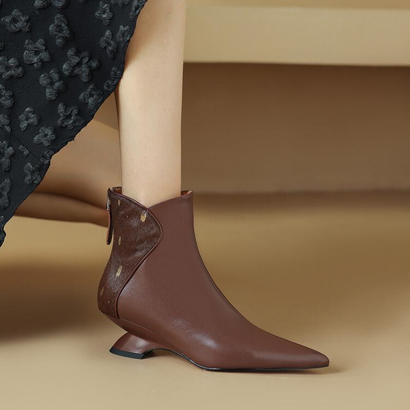 Fashion NEW Autumn Women Boots Pointed Toe Kitten Heel Shoes Genuine Leather Shoes for Women Splicing Ankle Boots Elegent Zipper Boots