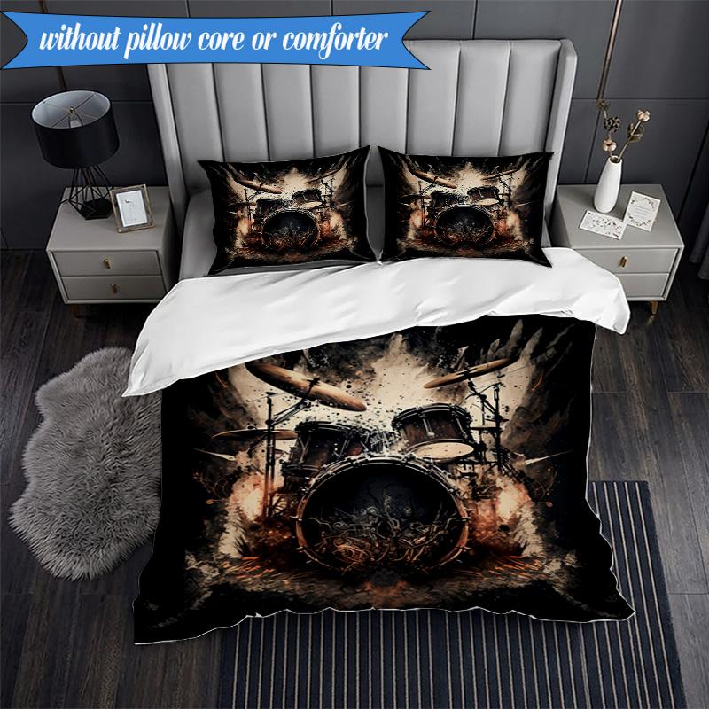 3-teiliges Trommelset Bettwäsche-Set, inklusive 1 Bettbezug und 2 Kissenbezügen. Perfekt für Schlafzimmer, Wohnheim, Weihnachtsgeschenk für Fans