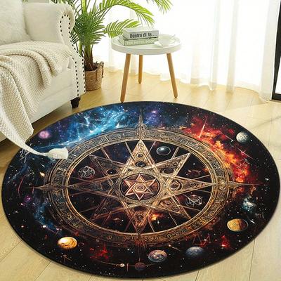 Round Star Swirl Printed Area Rug - Crystal Velvet Polyester Chair Mat for Bedroom, Living Room, Non-Slip Home Decor Rug