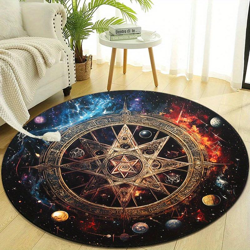 Round Star Swirl Printed Area Rug - Crystal Velvet Polyester Chair Mat for Bedroom, Living Room, Non-Slip Home Decor Rug