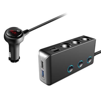Auto zásuvkový rozdeľovač zapaľovača QC3.0, 12V/24V 3-zásuvkový 120W jednosmerný napájací adaptér do auta s LED voltmetrom hlavným vypínačom, 8,5A 4USB rýchle výstupy, nezávislé zapnutie/vypnutie