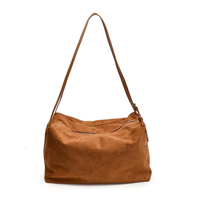 

Large Capacity Suede Crossbody Shoulder Bag Vintage Simple Texture Tote Bag for Women Fashi Lazy Style Storage Commuter Bag коричневый