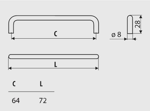US10 handle, satin nickel, 64mm