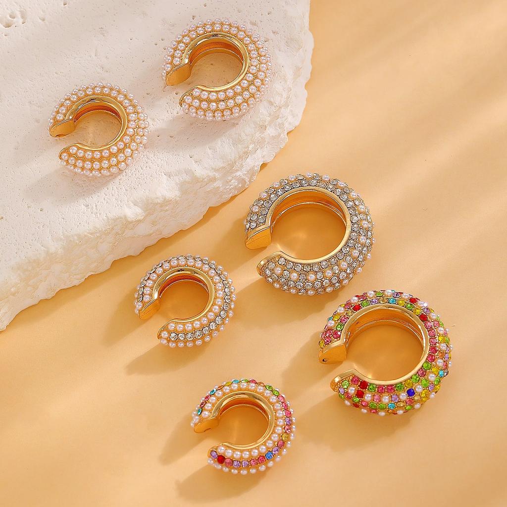 Fashion Simple C-shaped Full Inlay Zircon Glitter Fake Piercing Earrings for Women Hip-hop Rock Hot Girls Clip Earrings Jewelry