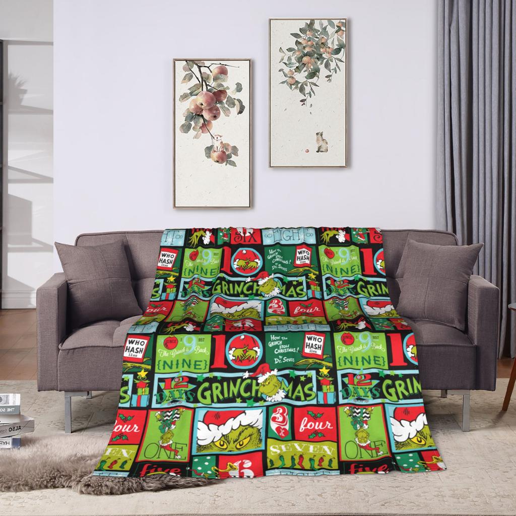 Christmas-S-Green-S-Grinch Blanket Coral Fleece Plush Spring Autumn Portable Soft Throw Blanket for Bed Office Bedspread