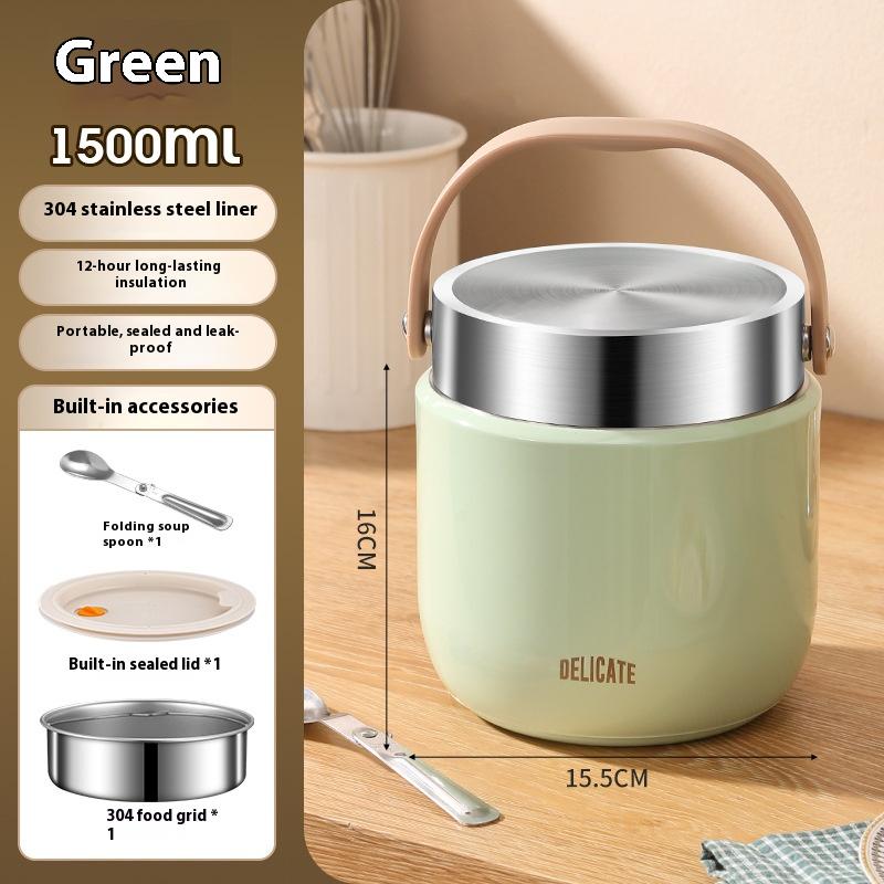 

Portable Bento box304 Stainless Steel Vacuum Pot Double-layer Insulated Lunch Box Insulated Lunch Bucket Office Worker Bento Box 1&1500ML&2 зелёный