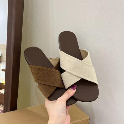 Cross-strapped Linen Slippers Women's Outerwear Summer New Retro Casual Sandals Vacation Seaside Beach Flat Sandals