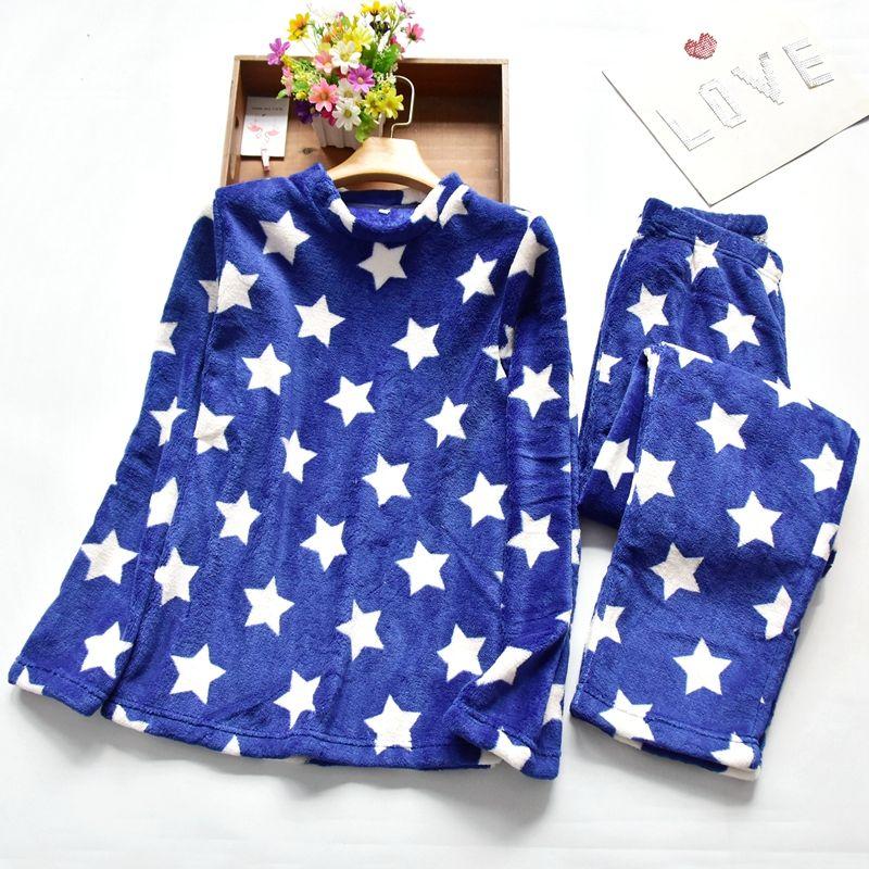 

New Women s Pullover Coral Fleece Long Sleeve Pants Blue star S