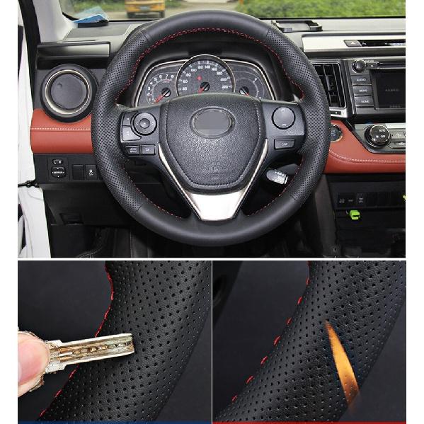 Black Hand Sewing Car Steering Wheel Cover For Toyota RAV4 2013-18 Corolla 14-18
