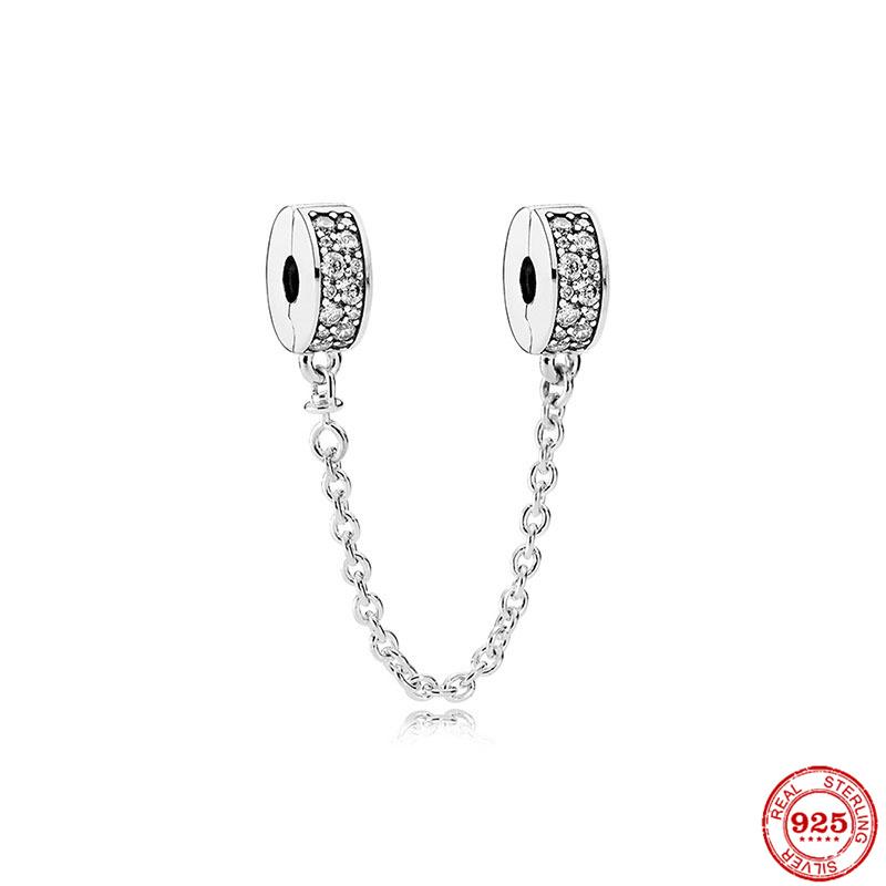 Stříbrný Křišťálový Pavé Bezpečnostní Řetízek Pevný Klip Pramen Přívěsek Vhodný pro Ženy Náramek Stříbrné Šperky Párty Narozeninový Dárek