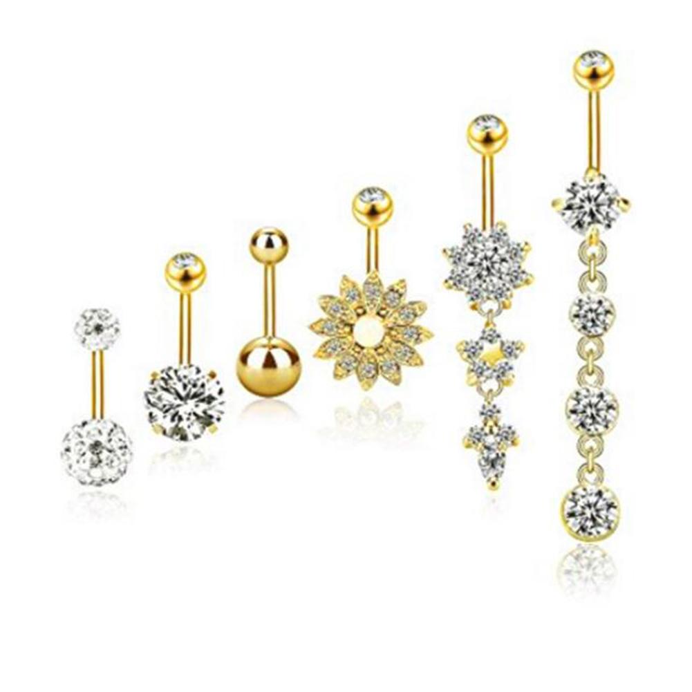 6Pcs/Set Stainless Steel Belly Button Body Jewelry Set Dangle Navel Ring