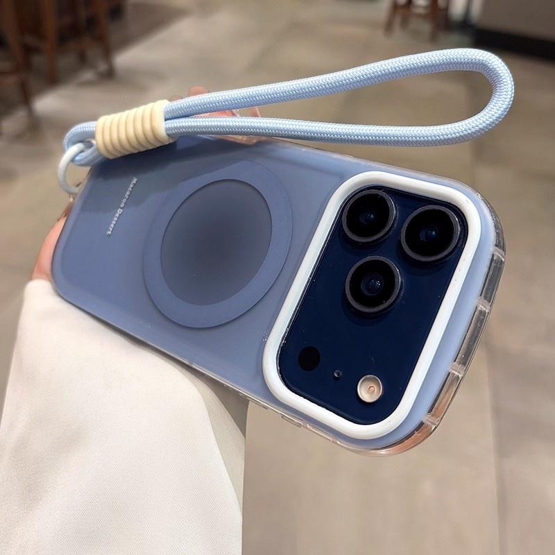 Cute Oval Magnetic For Magsafe Case For iPhone 17 16 15 14 13 12 11 Pro Max Candy Wrist Strap Lanyard Shockproof Bumper Cover