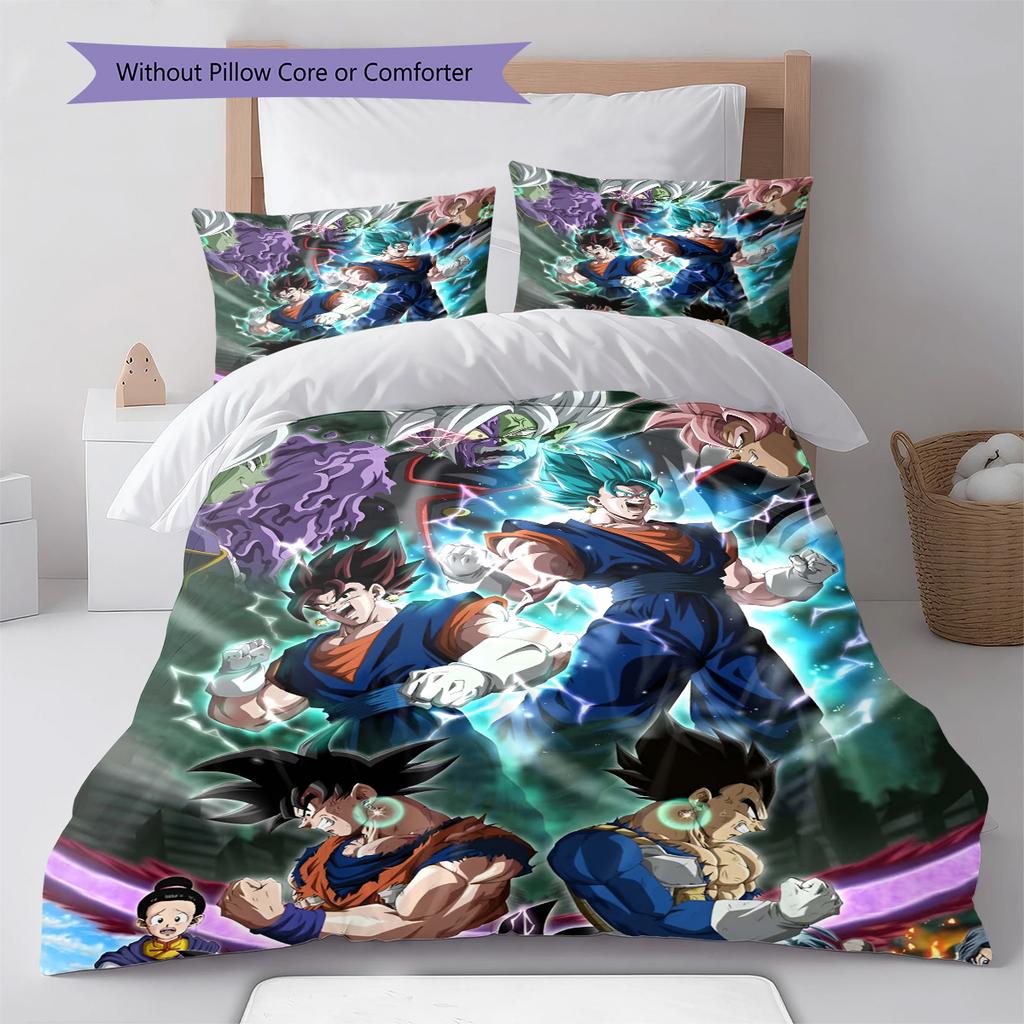 Dragon Ball Front Action Pose Bedding Set Anime Duvet Cover Polyester Soft Bed Linen Set -QJY