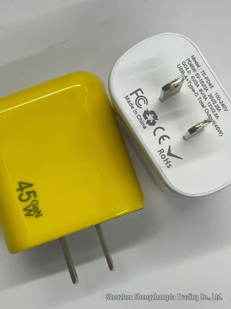 Dual-Port PD45W GaN Fast Charger with International Compatibility and LED Indicator