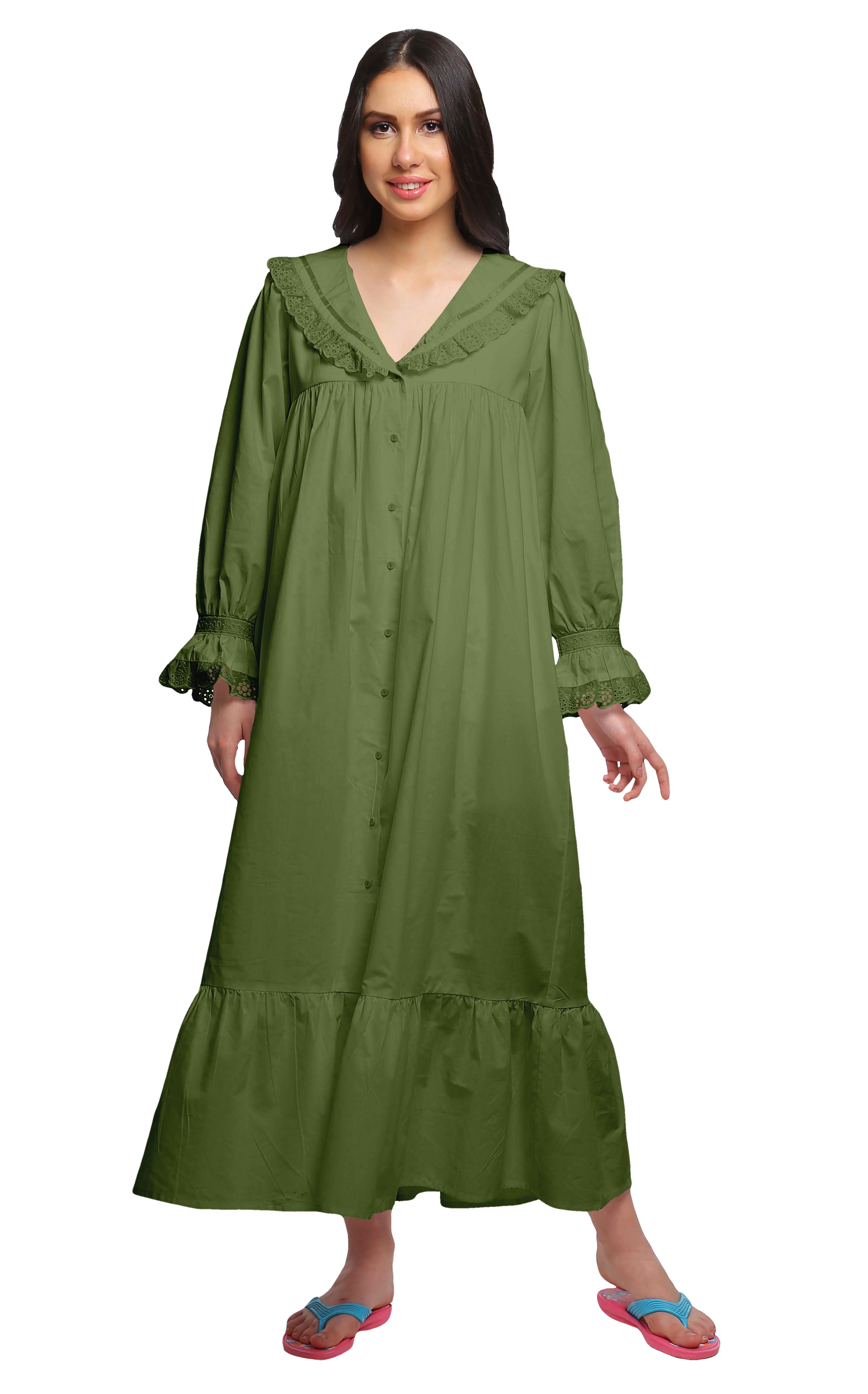 

Moomaya Women s Short Sleeve Nightdress For Ladies Solid Cotton Nightwear XS оливковий колір