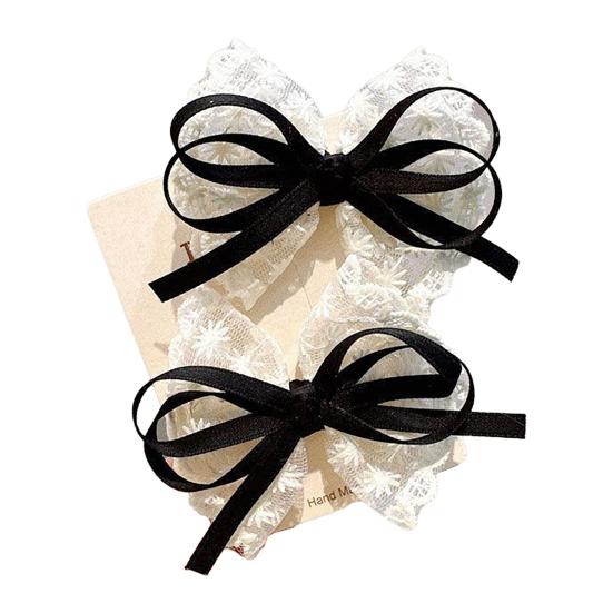 Girl Hairpin Hand-Sewn Embroidery Lace Ribbon Bowknot Decor Hair Clip Sweet Style Kids